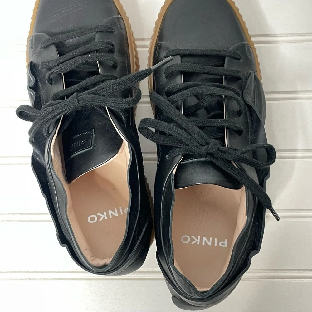 Pinko Francese Platform Sneaker Black Leather Women's Sz 37 635